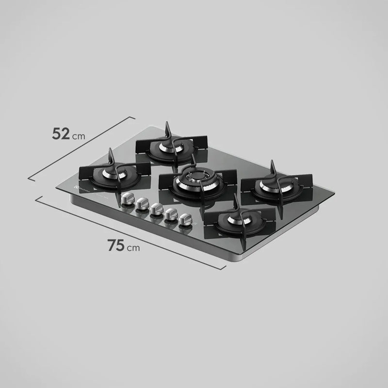 Cooktop 5 Bocas Electrolux a Gás Prata com Tripla Chama e Grade Ferro Fundido Home Pro (GC75U) - Bivolt