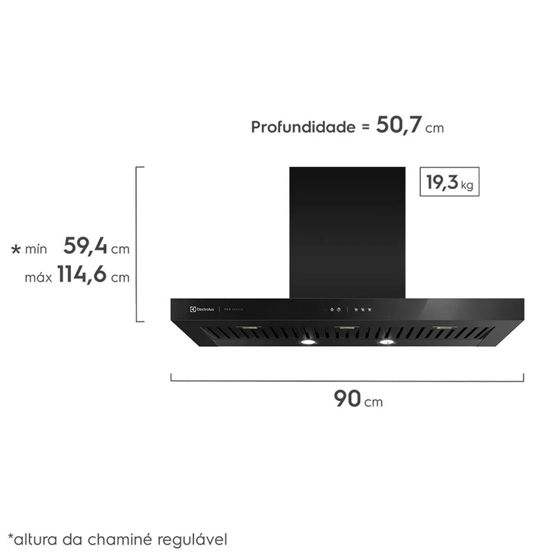 Coifa de Parede Electrolux 90cm Preta Pro Series com Painel Touch e Filtro Baffle 127V (90CTV)