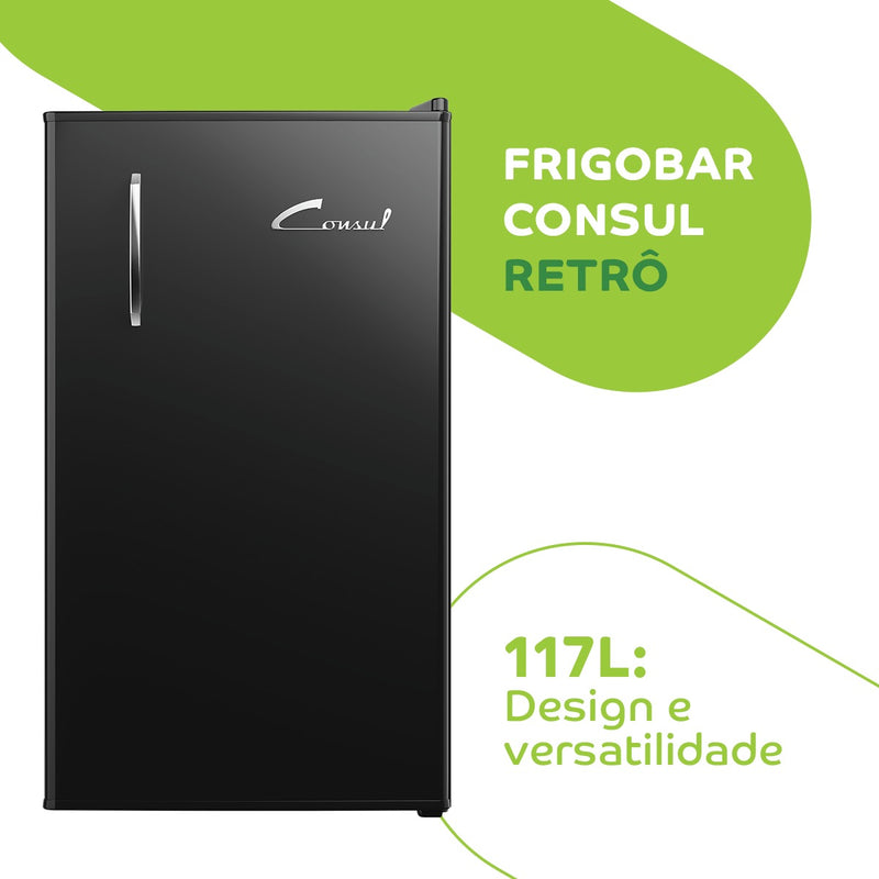 Frigobar Consul 117l Retrô Preto Vinil 220V - CRA12AE